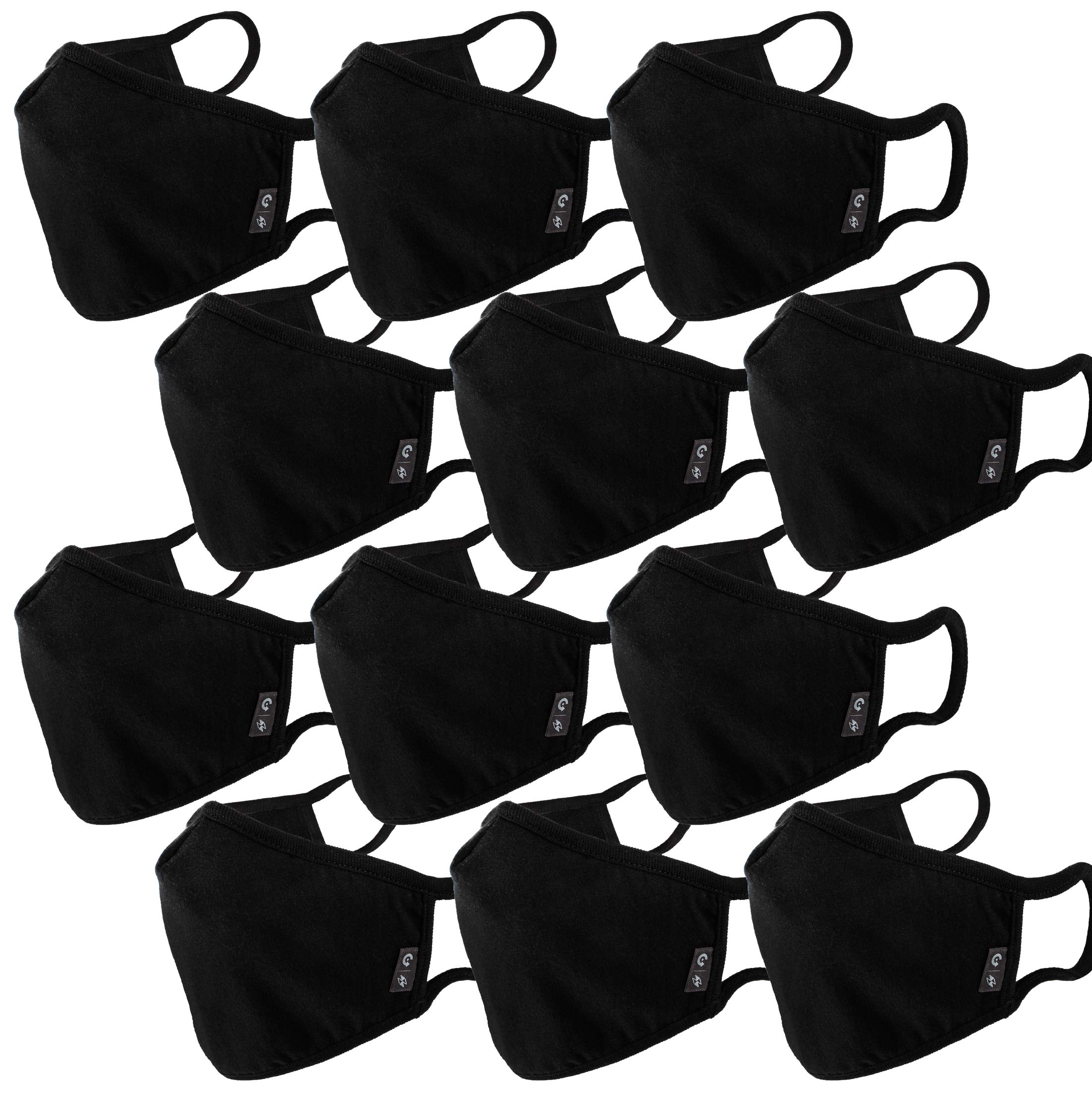 12 Pack Cotton Face Mask Cloth Reusable Washable Multiple Layers Cover Shield Nose Wire EU0306 Black