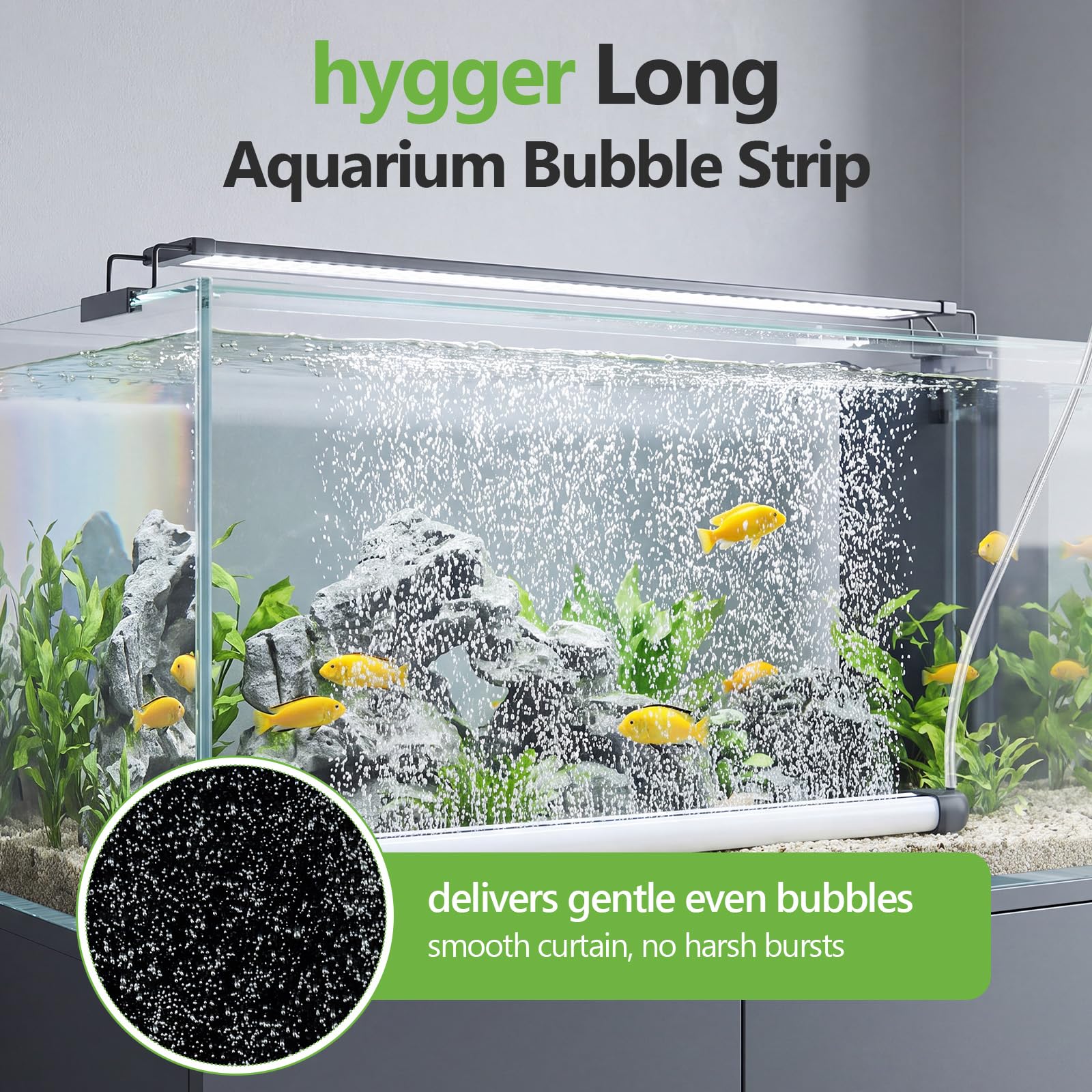 hygger Aquarium Bubbler Bar, Nano Fine Bubble Dual Flow für Aquarien, 89,9 cm