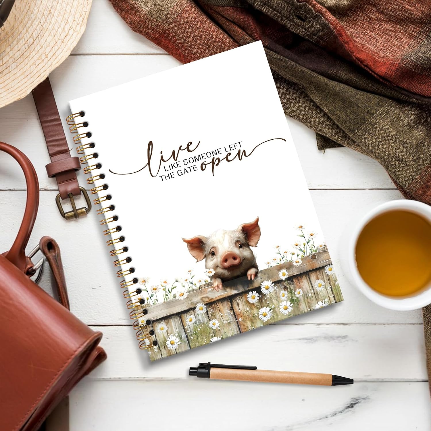 Live Like Someone Left The Gate Open Cottagecore Pig Notebook, Western Inspirational Motivational Notebooks for School Work College, Animal Pig Gifts a5 Spiral Notebook Journal for Women image 2