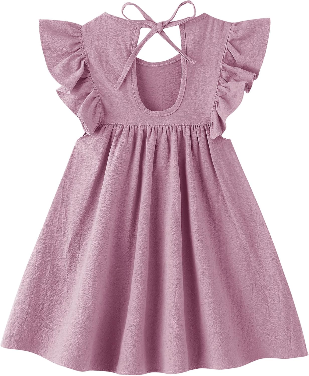 lymanchi Toddler Girl Ruffled Sleeve Dress Cotton Linen Halter Sleeveless Kid Casual Summer Sundress - Image 3