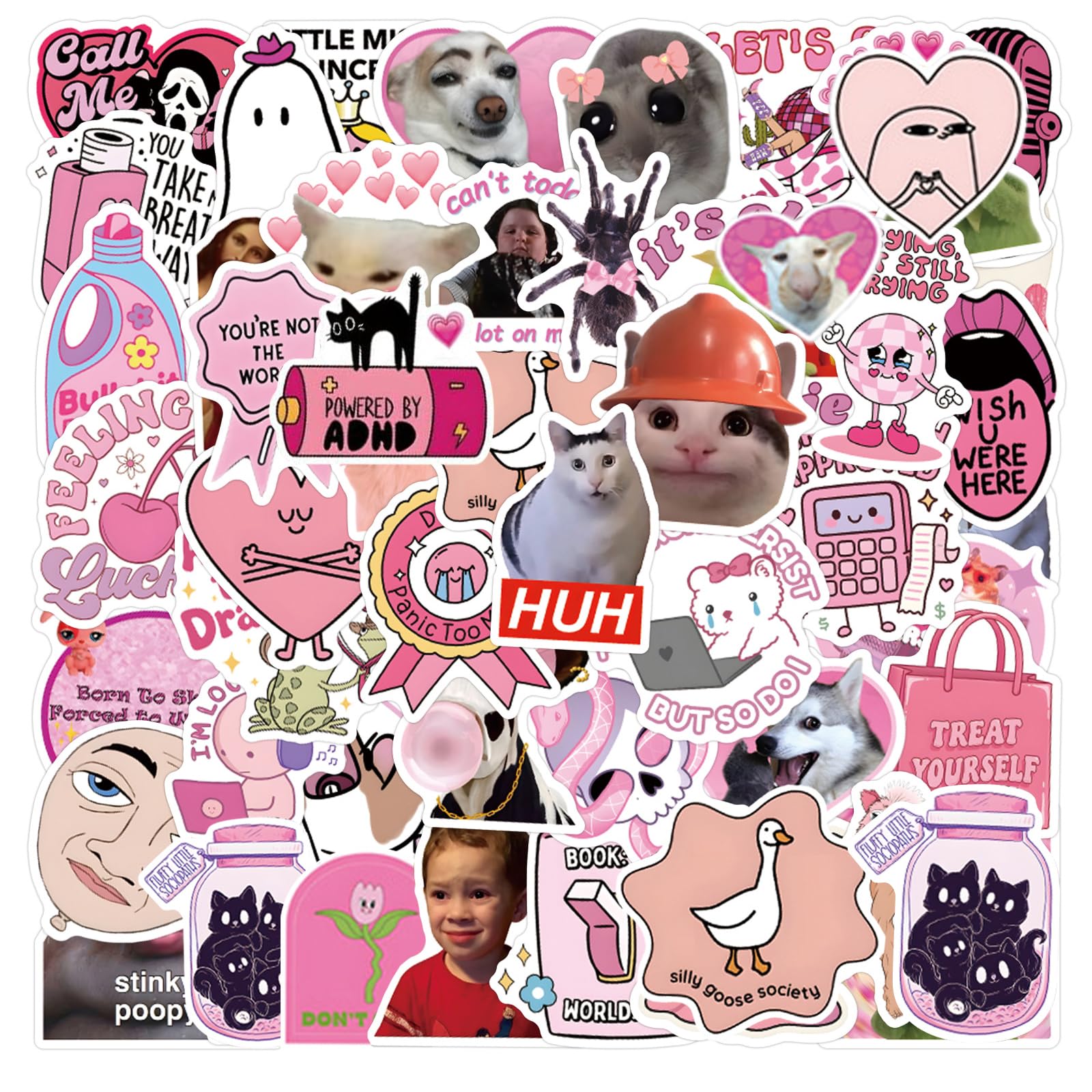 110PCS Pink Funny Stickers for Adults - Waterproof Vinyl Humorous Stickers - Removable Laptop Sticker Pack for Journals, Water Bottles, Scrapbooking