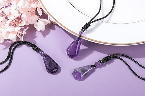 Miniatura 4 de Jovivi 2 collares de obsidiana negra de amatista para hombres y mujeres, piedras preciosas naturales curativas collares con colgante de cuerda