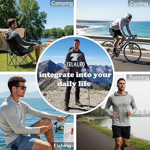 Miniatura 6 de TELALEO Paquete de 3 camisetas de manga larga con capucha para hombre, con protección solar UPF 50+, ligeras, para pesca, correr