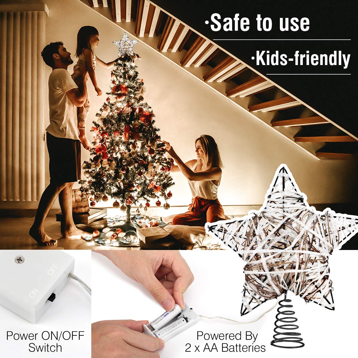Cimier Pour Sapin Noël étoile Avec Traîneau Du Père Noël En Mouvement 50 Cm - 3