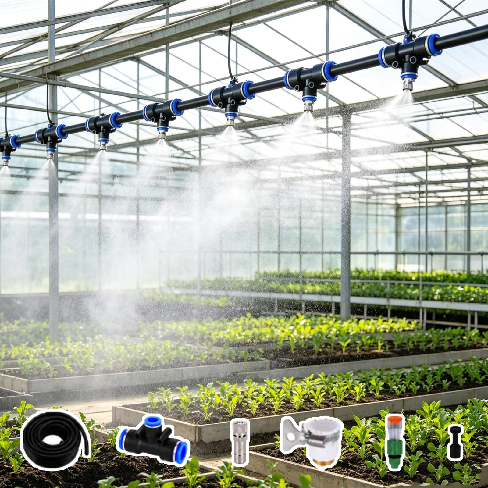 Kit Irrigazione Irrigazione da Giardino con Tubo Flessibile da 12 mm, Kit di Irrigazione a Goccia Nebulizzata per Serre per L'innaffiatura di Piante Sospese, Dissipazione del Calore