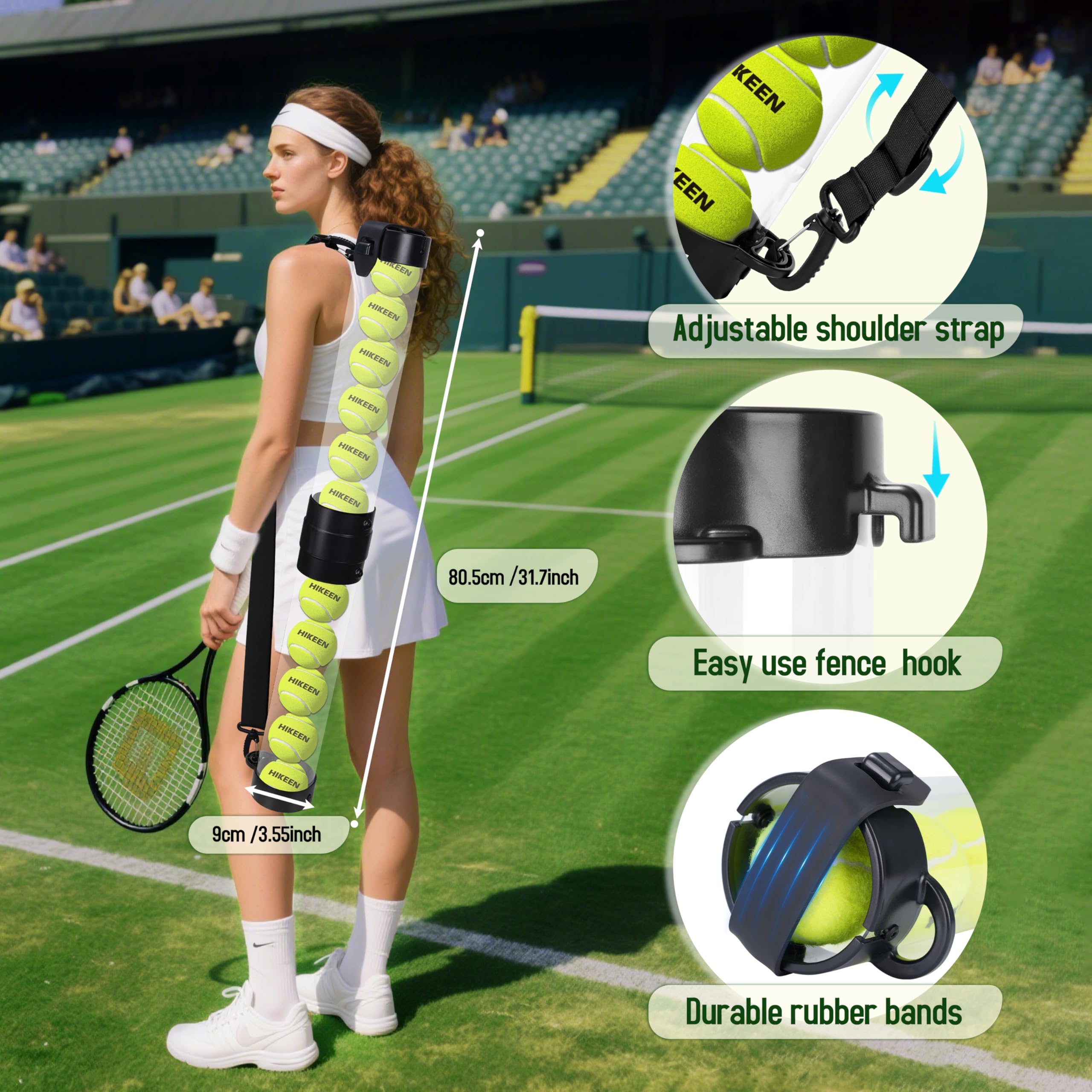 BOOSTEADY Tubo Recogedor de Pelotas de Tenis Duradero con 12 Pelotas de Tenis, Recogida Rápida y Almacenamiento, Tubo con Correa para Hombro