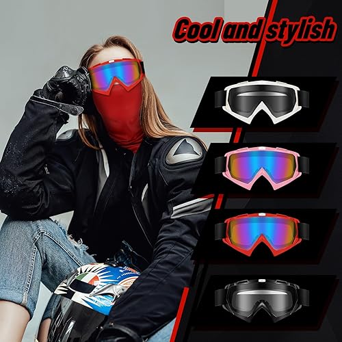 Vista 11 de Tallew 4 gafas de motocross para hombres y mujeres, resistentes al viento, ajustables, ATV y 4 máscaras faciales transpirables para el cuello Varios