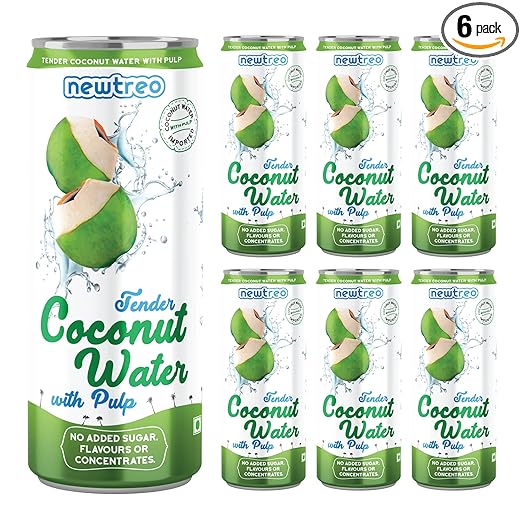 Newtreo Tender Coconut Water with Pulp | 100% Coconut Water | No Added Sugar or Flavours | Not from Concentrate | Imported from Vietnam | 6 x 250ml cans