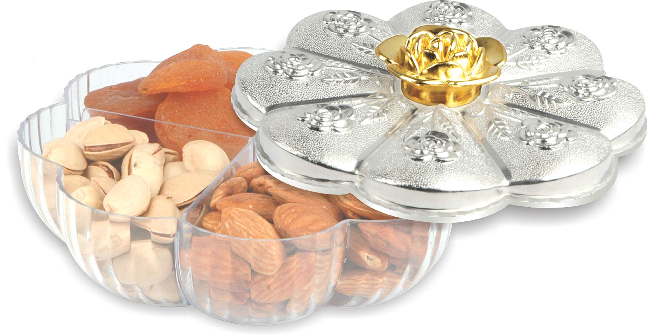 Porpoise Silver Jar & Container with Lid 4 compartment Gift Set Glory Mini Size Dry Fruit Container With Silver Lid Golden Rose Design Airtight & Leak Proof Container BPA Free (Pack of 1) (B08F4DJKWB) Amazon Price History, Amazon Price Tracker