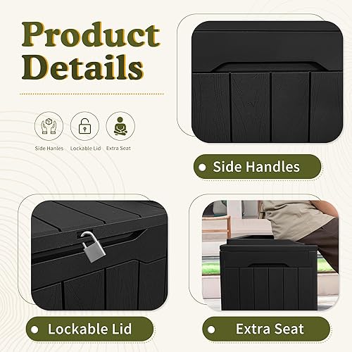 Miniatura 5 de Devoko Caja de almacenamiento impermeable de 31 galones para exteriores, caja de resina con cerradura y resistente a los rayos UV para muebles de