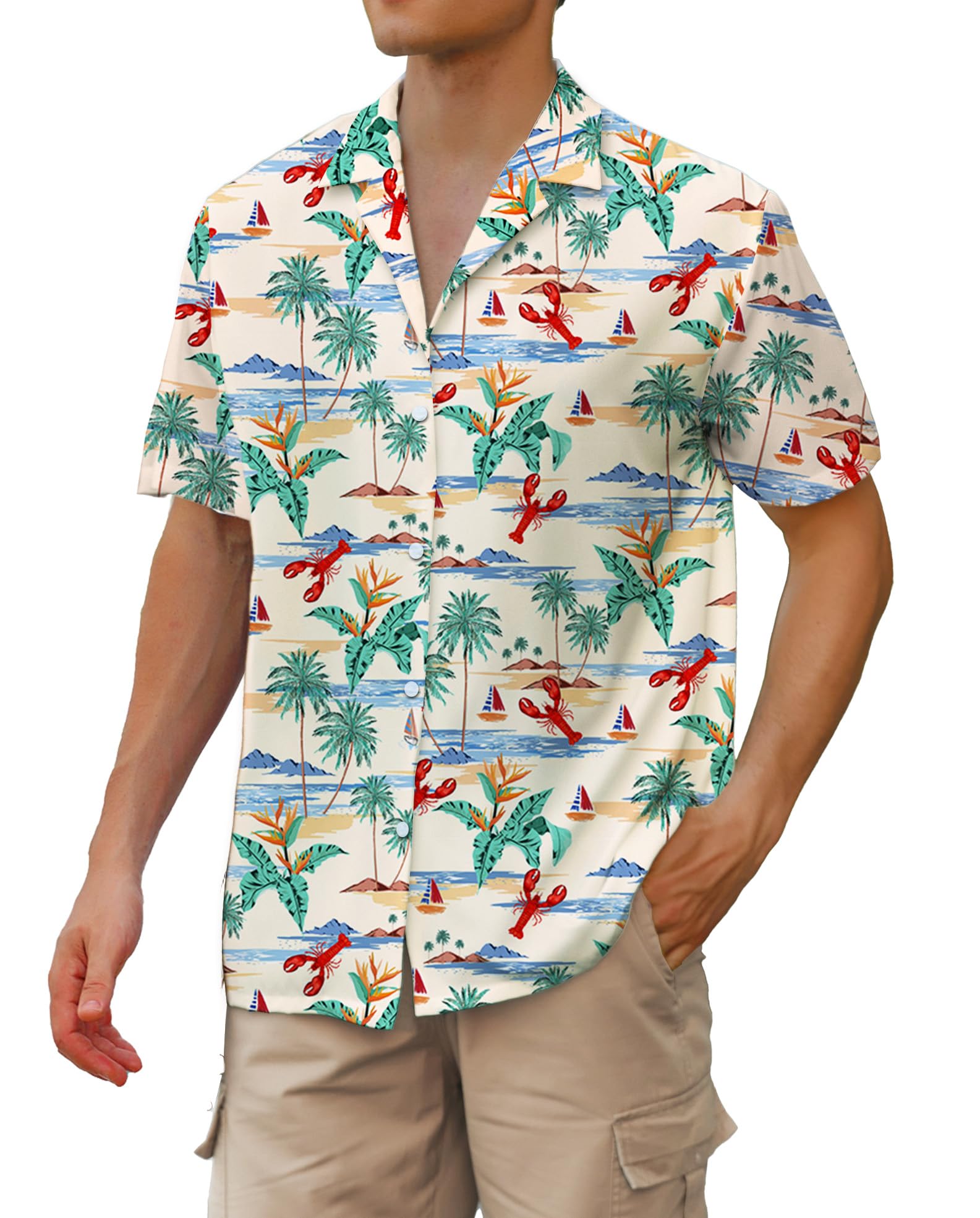 Cromoncent Hawaiian Shirt for Boy&amp;Men Short Sleeve Cuban Collar Tropical Holiday Summer Beach Shirts
