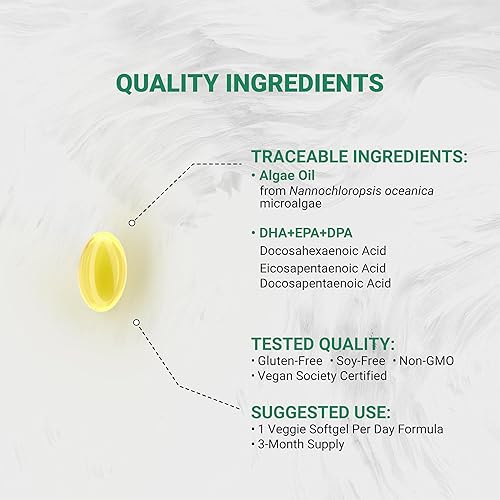 Miniatura 3 de Naturalis Omega 3 vegano de doble fuerza DHA, EPA y DPA de microalgas Certificado Vegan Society de origen sostenible, verdadero espectro completo