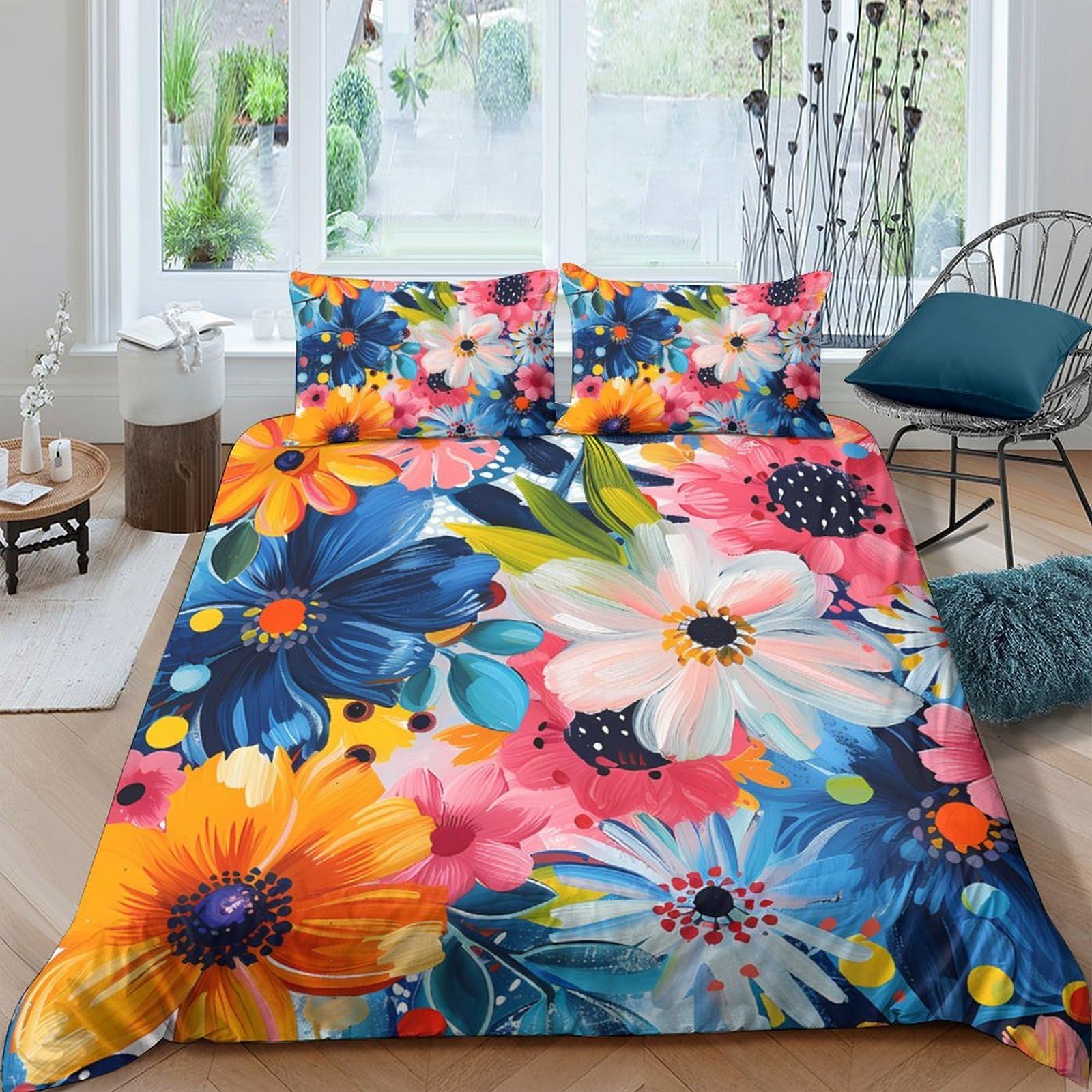 Ctjqhvkz Style-9 3D Printed Colorful Floral Fitted Sheet Microfiber Soft Breathable Abstract Botanical Bed Cover For Bedroom Guest Room Decor Single（135X200cm）