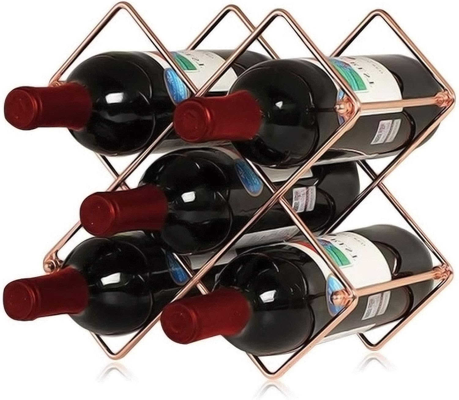 Tabletop Wine Racks, Metal Support Cup Holder, Holds 5 Bottles, Wine Bottle Holder Storage Shelves, Rose Gold Home Decoration