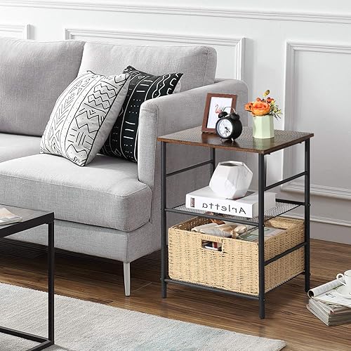 Miniatura 16 de VECELO Mesa consola industrial con 2 cestas de mimbre de almacenamiento, mesas de sofá estrechas rústicas para pasillo, sala de estar, pasillo,