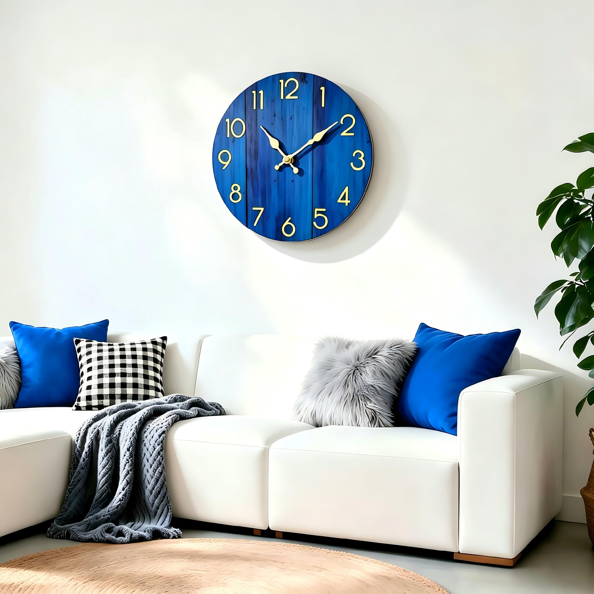 Reloj de pared azul marino que funciona con pilas, reloj de pared silencioso de 8 pulgadas
