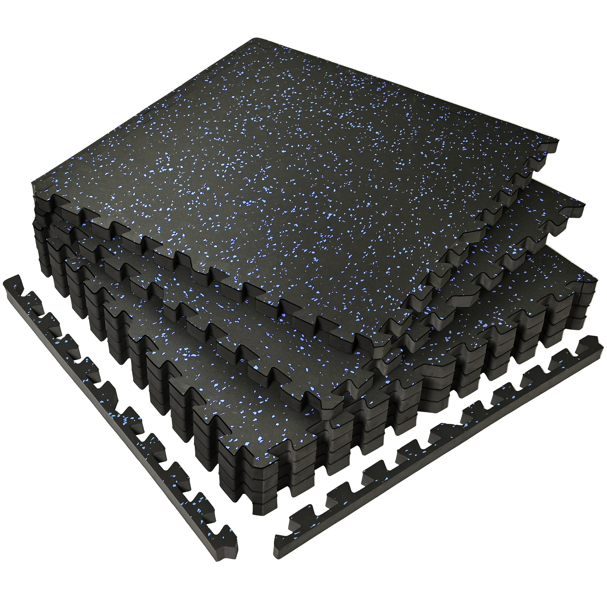 Photo 1 of SUPERJARE 0.56'' Thick 6 Pcs 24 Sq Ft Rubber Top Exercise Equipment Mats, High Density EVA Foam Mats with Rubber Top, Interlocking Gym Flooring for Home Gym, Protective Workout Mat, Black/Blue