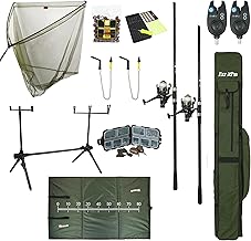 Carp Improve Set - Carp Rod Set Black - Complete Set for Carp Fishing - High Quality Materials - Bite Detectors, Swivels, Rodpod, Backsplashes and Cases Included