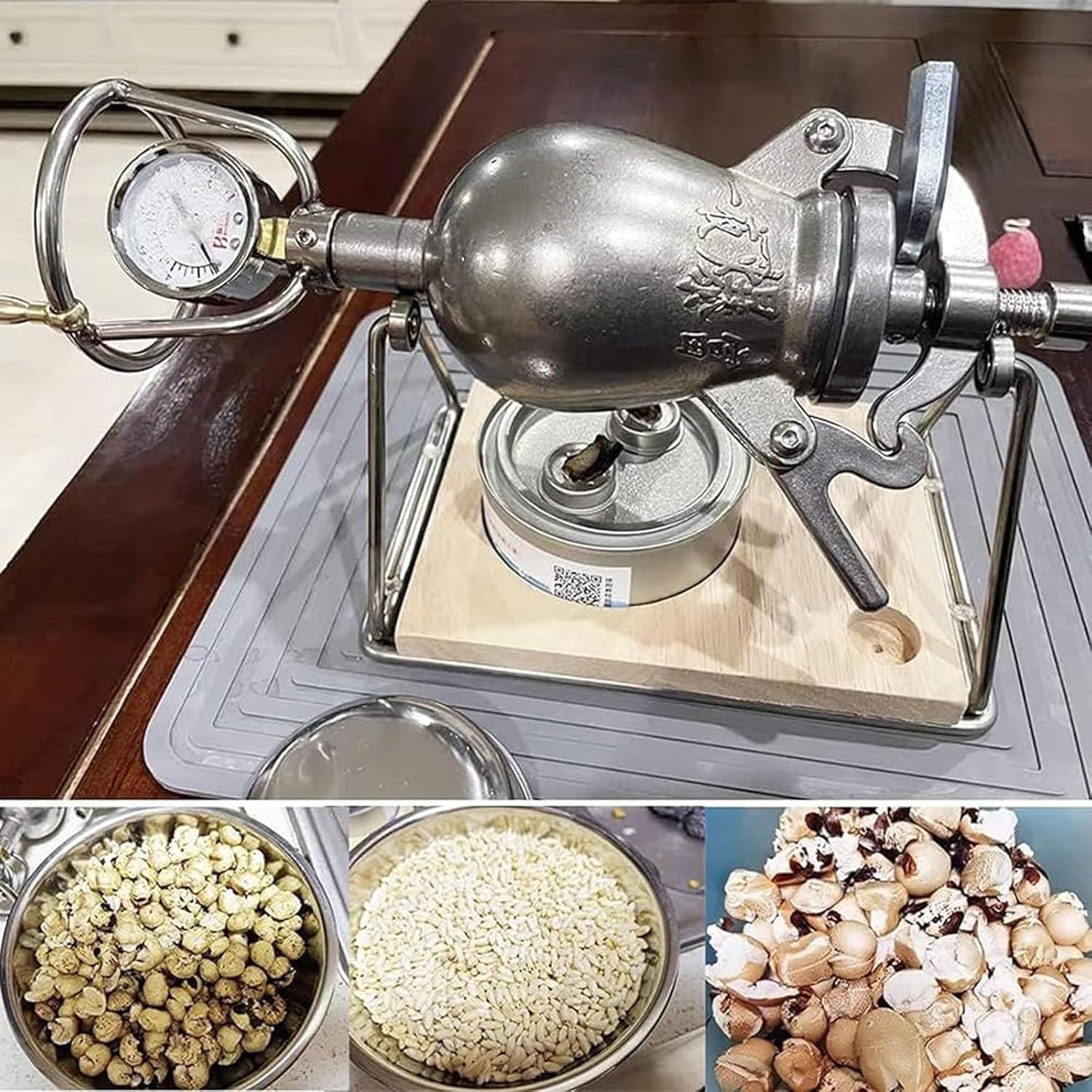 Máquina De Palomitas De Maíz De Acero Inoxidable, Máquina para Hacer Palomitas con Fuego Abierto, Máquina De Palomitas Manual, Olla A Presión para Fiestas Familiares., 300ml