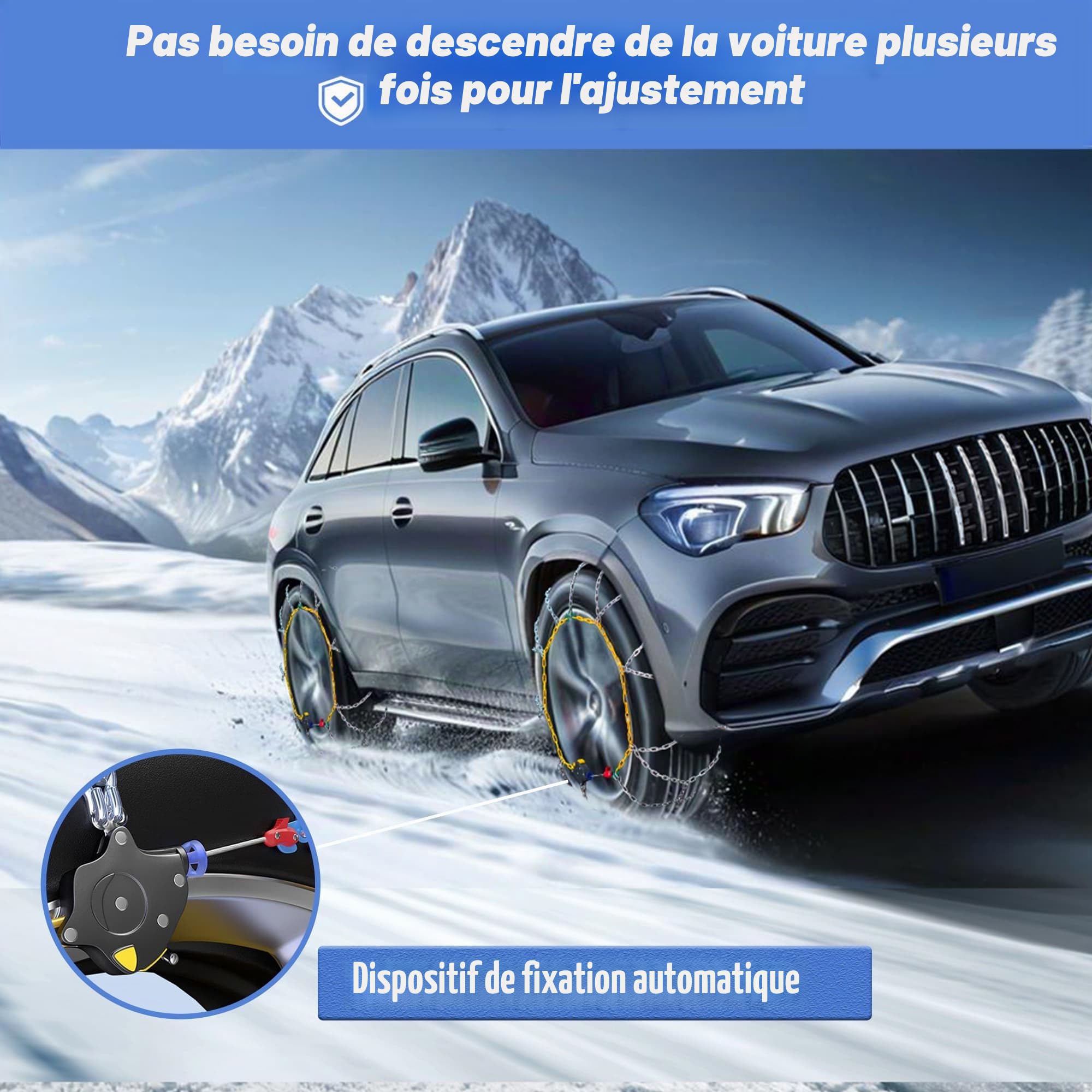 Chaînes Neige Automatiques, 2 Pièces x 12mm, Montage Rapide en 1 Minute des Chaînes Neige Avec Tendeur Automatique,Chaîne de Traction Universelle de Secours Pour Voitures, Pickups et SUV (HKN 170)
