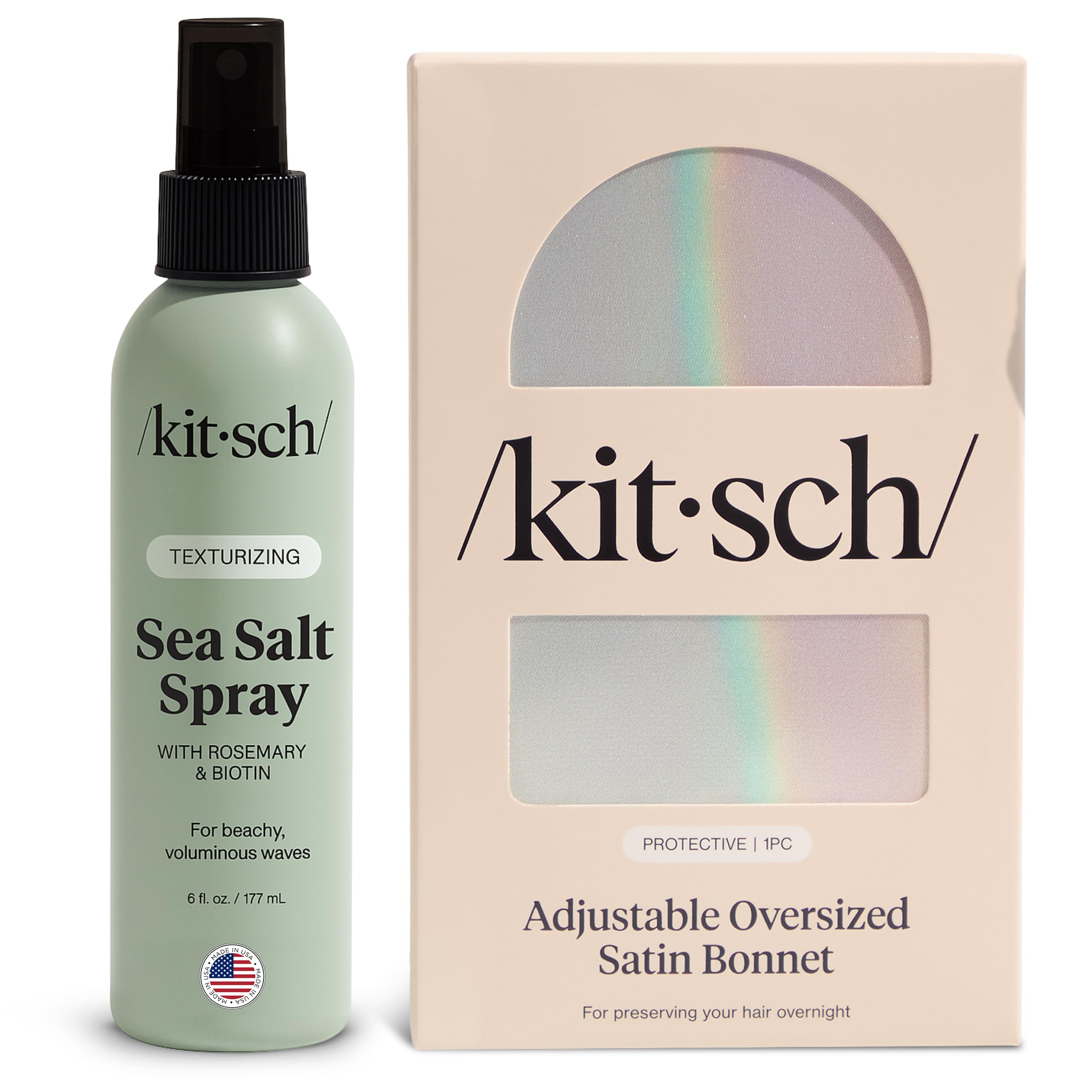 Kitsch Sea Salt Spray for Men Women with Satin Bonnet for Sleeping Texturizing Spray with Rosemary and Biotin