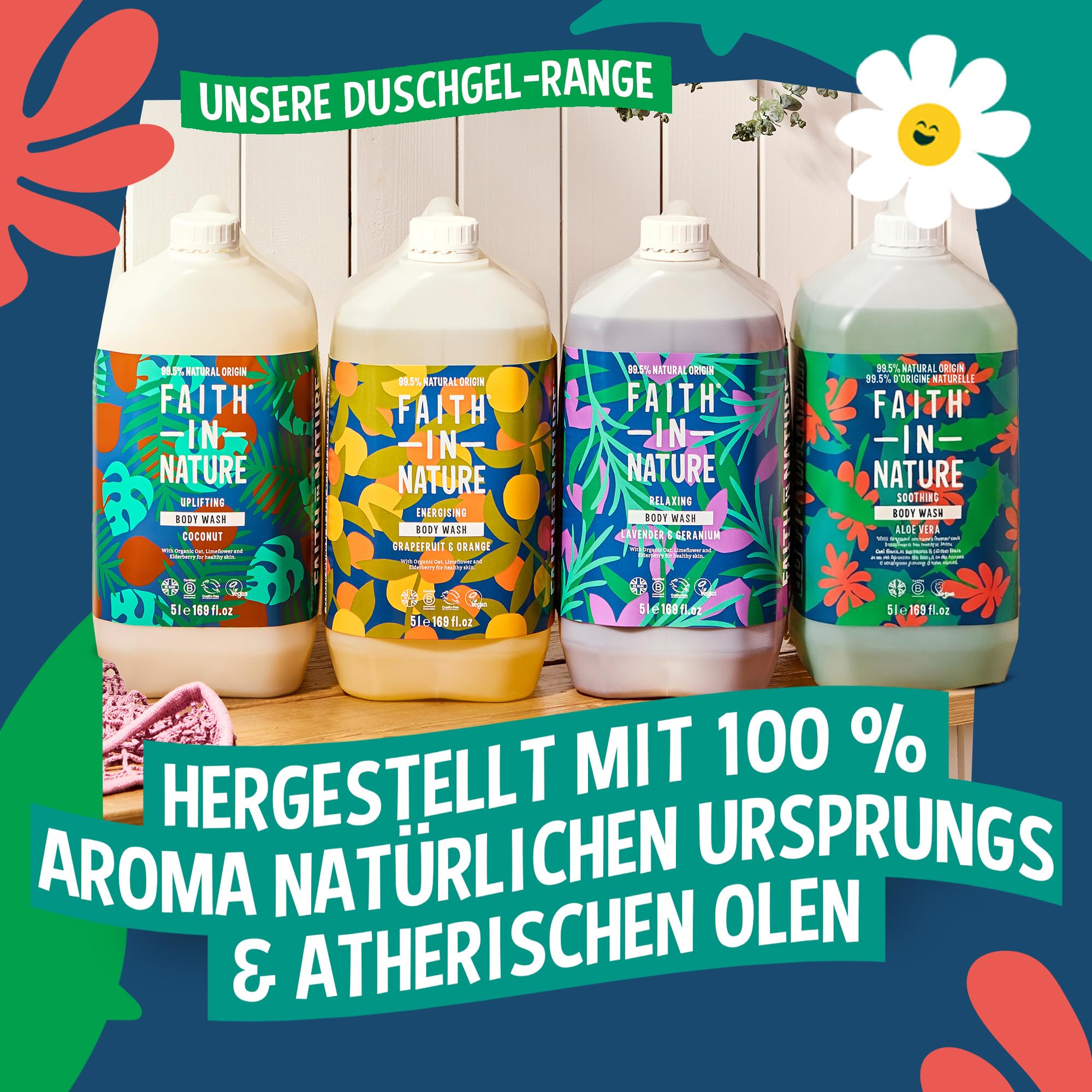 Faith In Nature Natürliches Duschgel mit Aloe Vera, Beruhigendes Duschgel, Vegan und tierversuchsfrei, Ohne SLS oder Parabene, 5 L Nachfüllpack