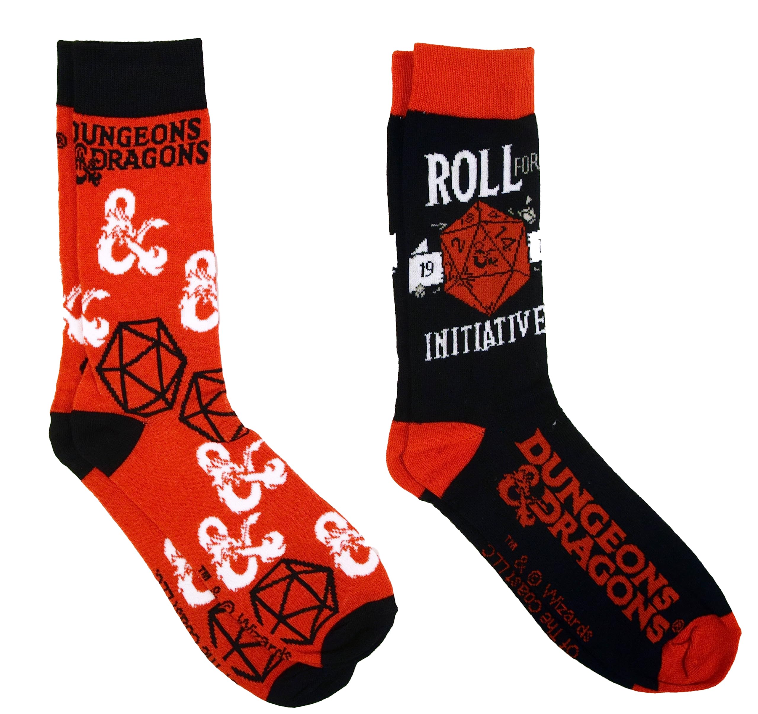 Hyp Unisex Multi Dungeon And Dragons Dragons Roll For Initiative Dice 2 Pack Crew Socks, Large