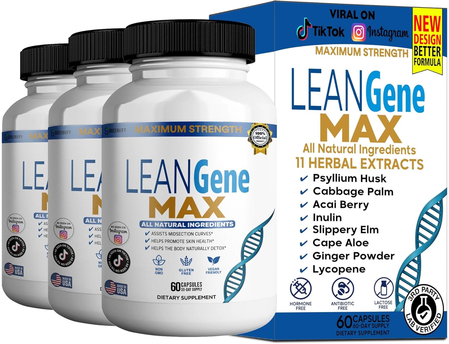 LEANGene MAX Dietary Supplement, Maximum Strength, All Natural Ingredients, 60 Capsules, 30-Day Supply (2)