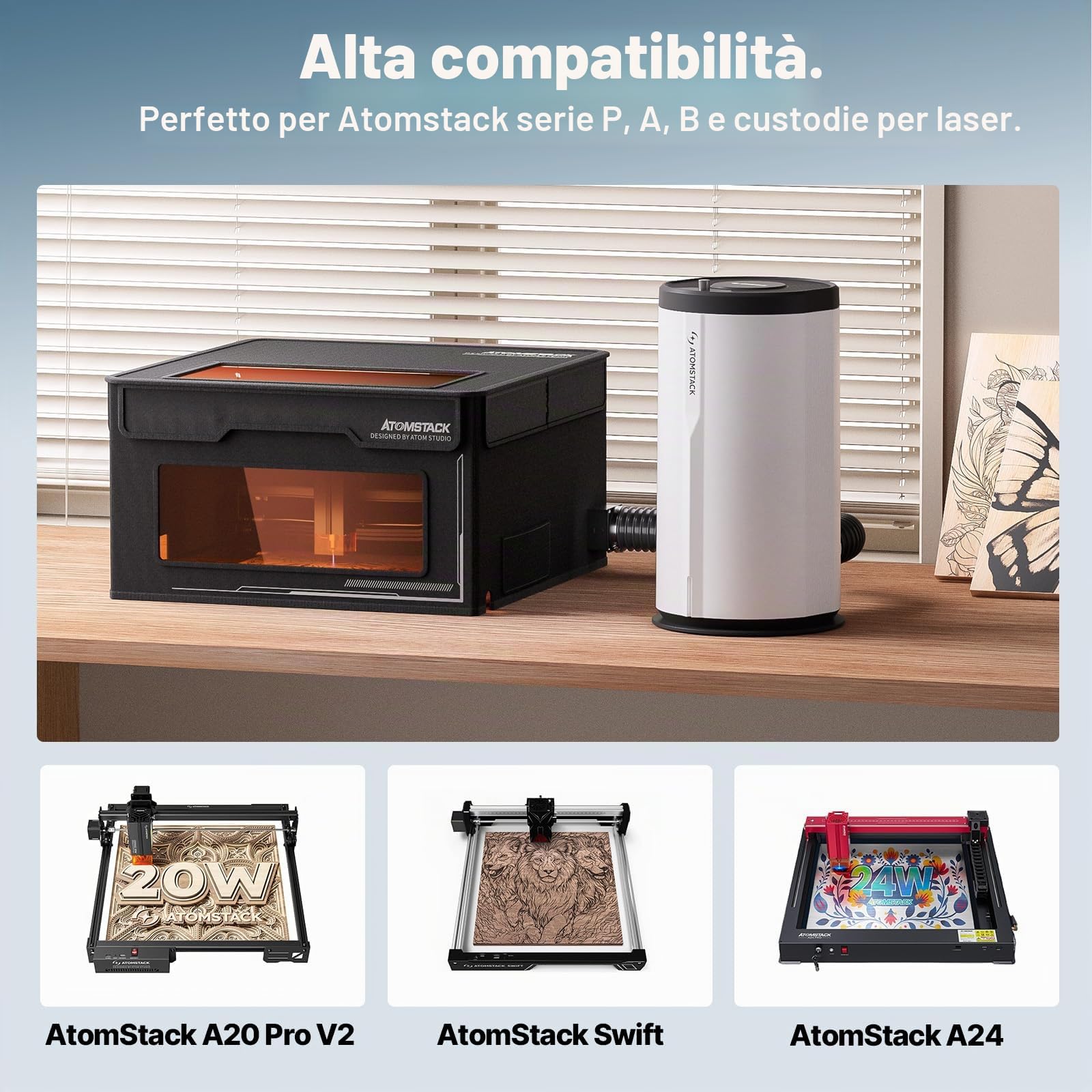 ATOMSTACK Purificatore d'aria D3, filtro sostituibile, detergente per macchina per incisione laser, sistema di filtraggio a 7 strati, set di filtri HEPA per purificatore d'aria