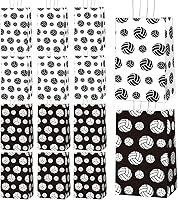 Chiazllta 12 Pack Volleyball Gift Bags - Kraft Paper Party Favor Goody Bags with Handles for Team Sports Birthday Theme Black & White