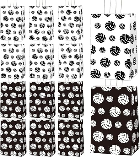 chiazllta 12 bolsas de regalo de voleibol para equipo de voleibol, recuerdos de fiesta, bolsa de golosinas con asa, bolsa de papel de voleibol,