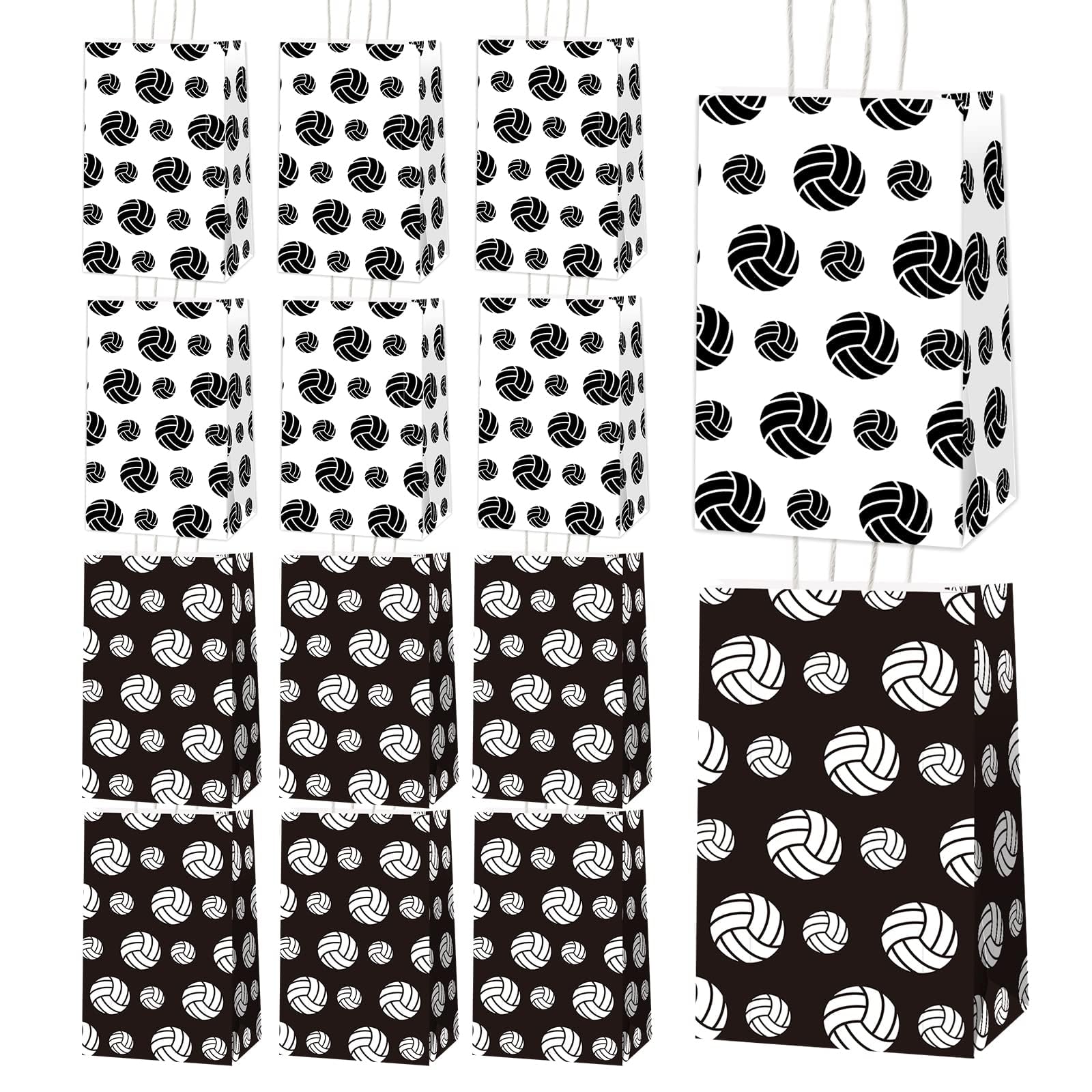 chiazllta 12 Pcs Volleyball Gift Bags for Team Black White Party Favor Paper Snack Goody Treat Bag with Handle Kids Boys Volleyball Kraft Candy Bags for Sport Theme Birthday Party Decorations Supplies