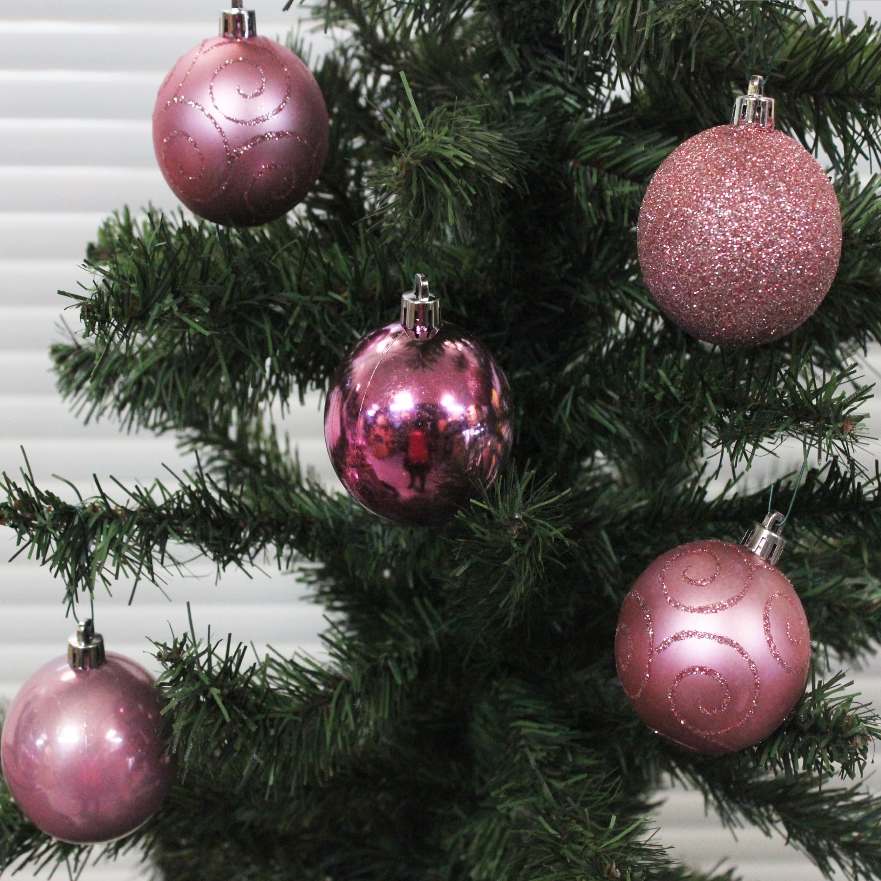Shatterproof Christmas Baubles 24 Pack 60mm Premier Christmas Tree Decoration, matt, shinny and glitter baubles (Pink 9325) - Image 2