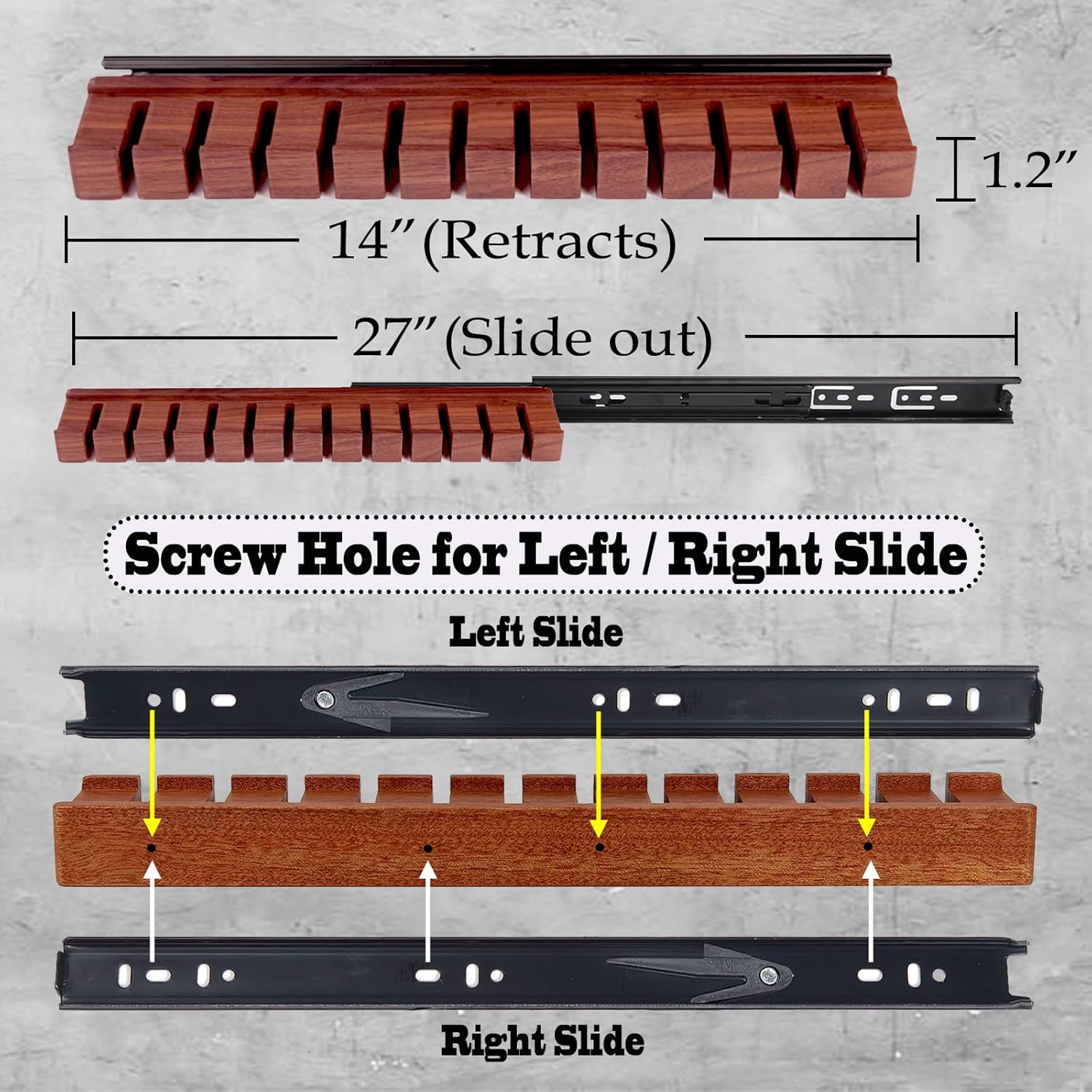 12 Belts Walnut Wood Belt Holder with Slide, Left or Right Slide Flexible Install Belt-Rack, Belt Hanger for Closet, Space Saving Belts Storage Organizer, Gift for Men