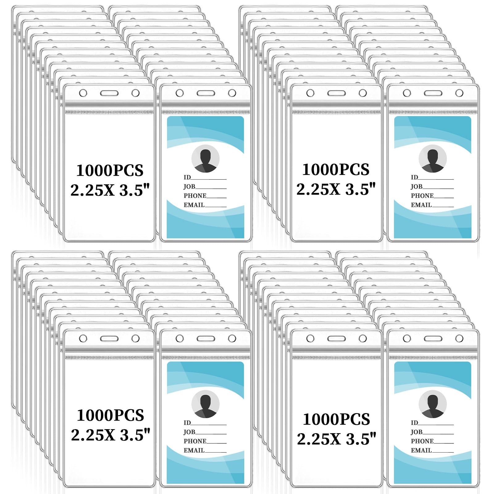 Colarr 1000 Pieces ID Badge Holders Clear ID Holder Plastic Thick Name Card Case Waterproof Name Badge Case PVC Card Cover for Student Nurses Office School (5 x 3 Inches)