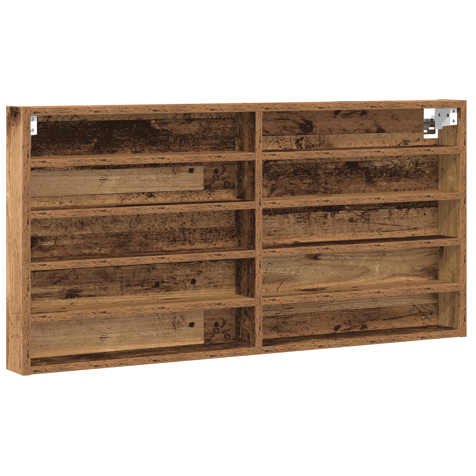 Wandregal aus Massivholz Recyceltes Holz Rustikal Braun 100x8.5x50 cm mit 8 Fächern für Bücher Pflanzen Deko Wohnzimmer Schlafzimmer Büro