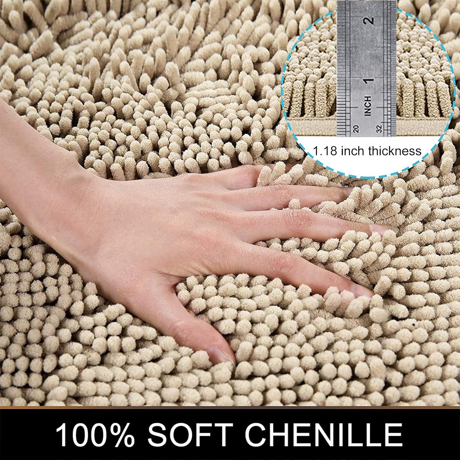 Smiry Luxury Chenille Bath Rug, Extra Soft and Absorbent Shaggy Bathroom Mat Rugs, Machine Washable, Non-Slip Plush Carpet Runner for Tub, Shower, and Bath Room(20''x32'', Beige) : Home & Kitchen
