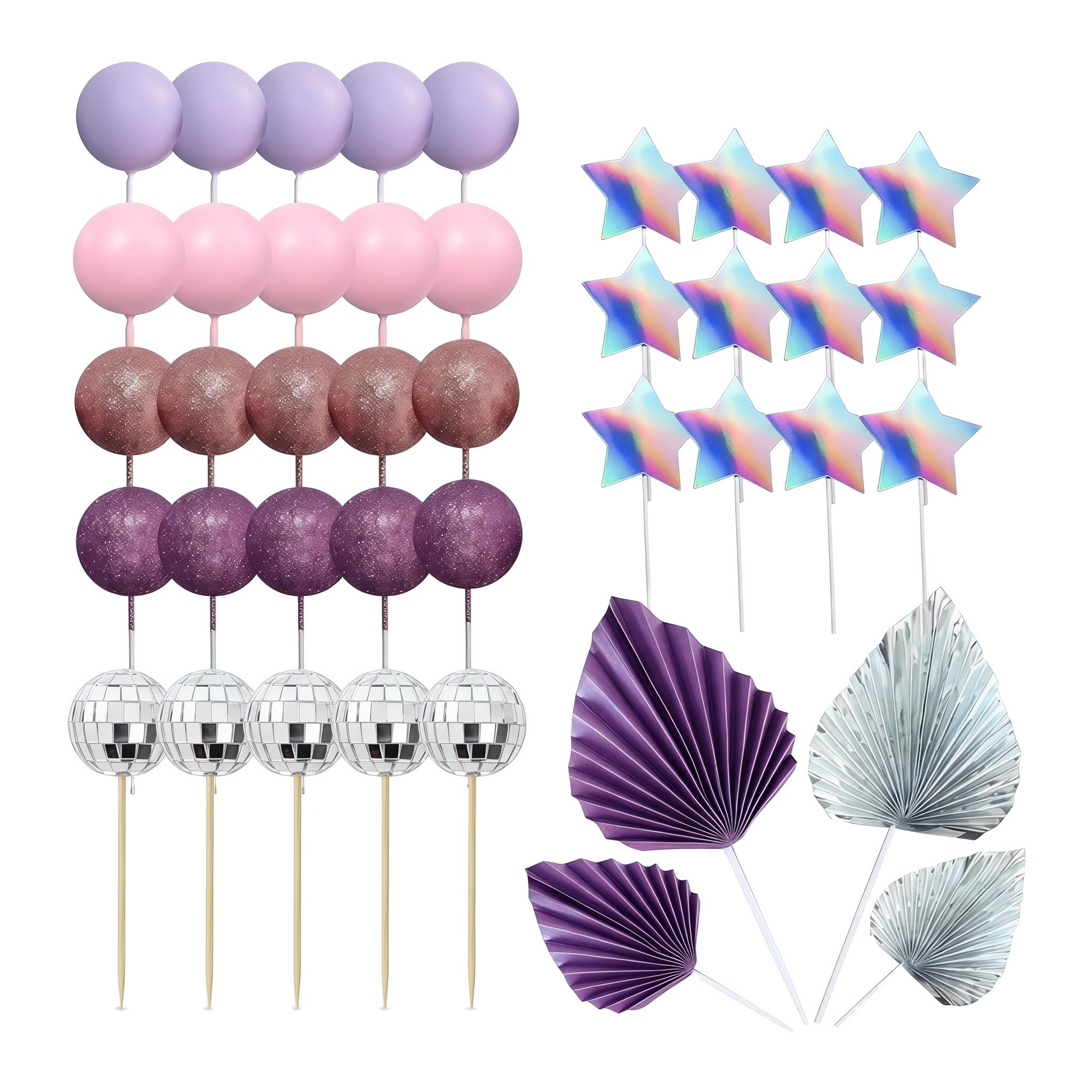 41pcs Purple Disco Ball Cake Decorations, Disco Ball Cake Topper Party
