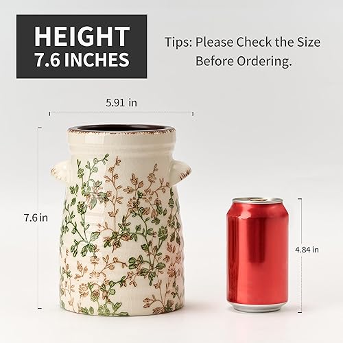 Miniatura 3 de SIDUCAL Jarrón rústico de cerámica para granja, acabado de esmalte de arena, florero decorativo de cerámica para decoración del hogar, mesa,