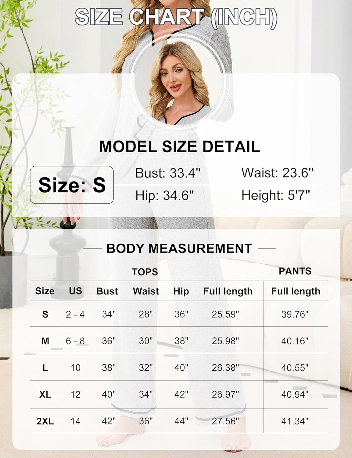 Blooming Jelly Womens 2 Piece Color Block Pajama Set Soft Fall V Neck Lounge Sets Wide Leg Pants Sleepwear Pockets - Image 7