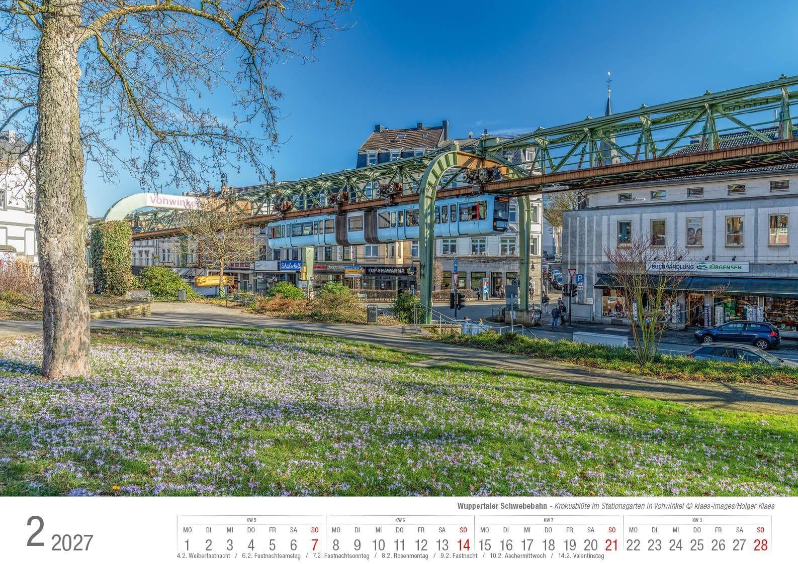 Wuppertaler Schwebebahn 2027 Bildkalender A3 Spiralbindung