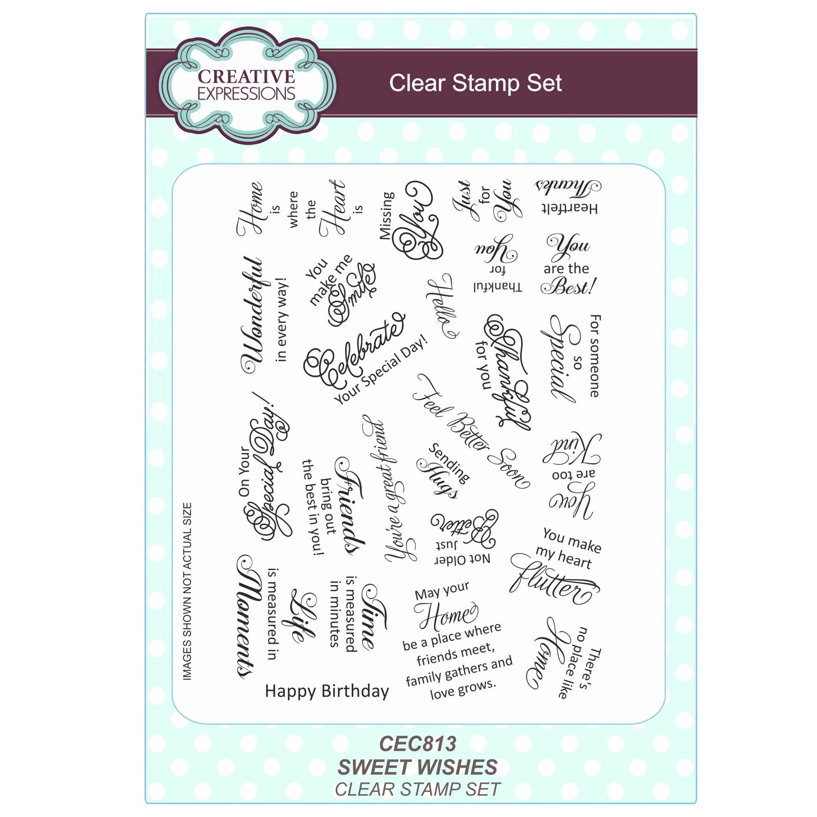 Creative Expressions Sweet Wishes A5 Clear Stamp Set, Polymer, transparent