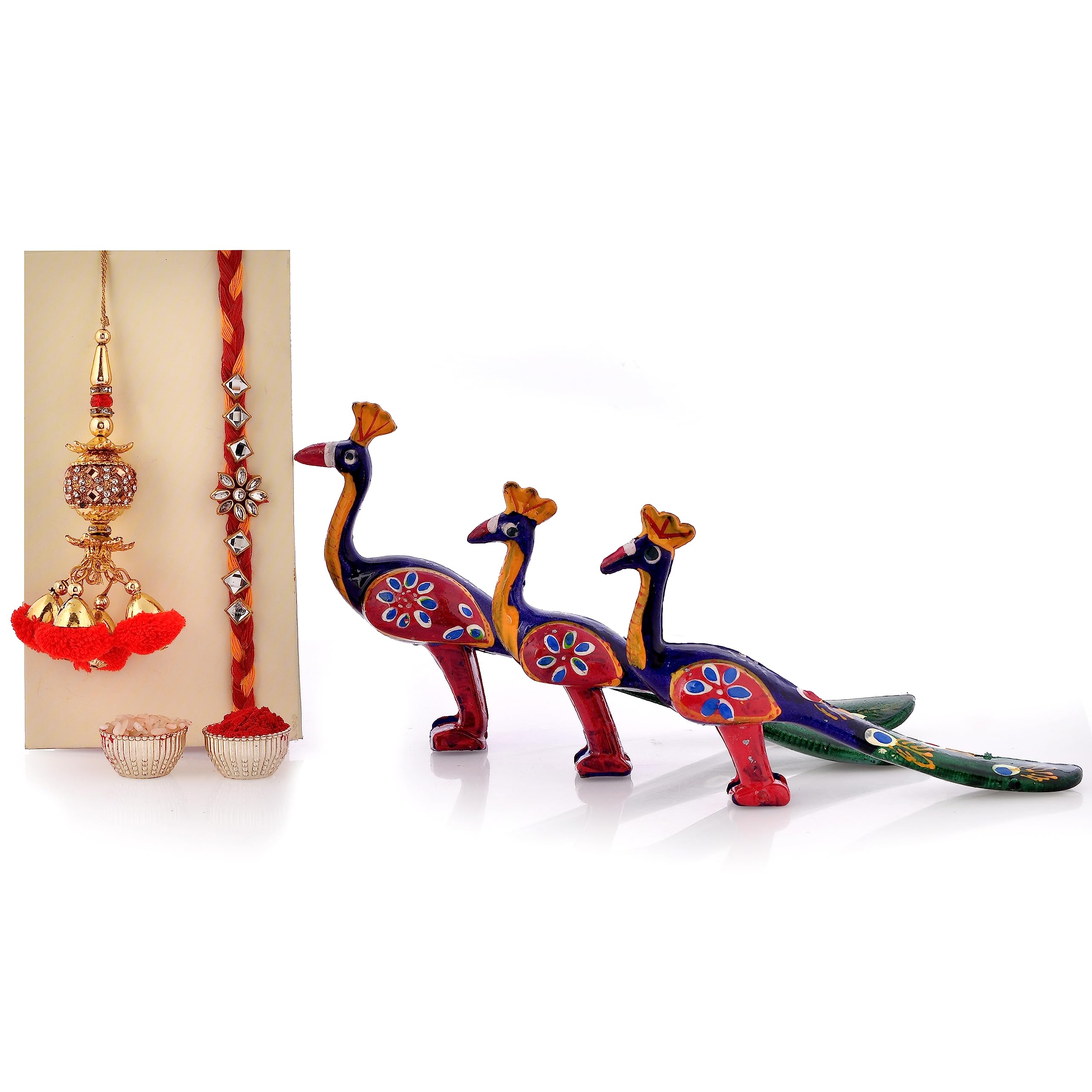 CraftVatika Bhaiya Bhabhi Rakhi Gift Combo Set - Peacock Rakhi with Papermache Peacock Showpiece Set of 3 - Handmade Lumba Rakhi for Bhabhi - Rakshabandhan Rakhi Gift Set (B0CBBX6NSM) Amazon Price History, Amazon Price Tracker