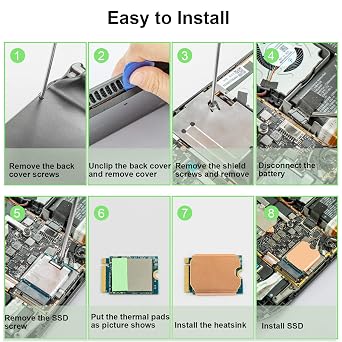Heatsink Thermal Pad for Steam Deck SSD, M.2 2230 NVME SSD Copper Heat Sink Cooling Thermal Pastes Back Cover Opening Tools Back Screws Replacements Screwdriver Repair Kit for Stream Deck SSD