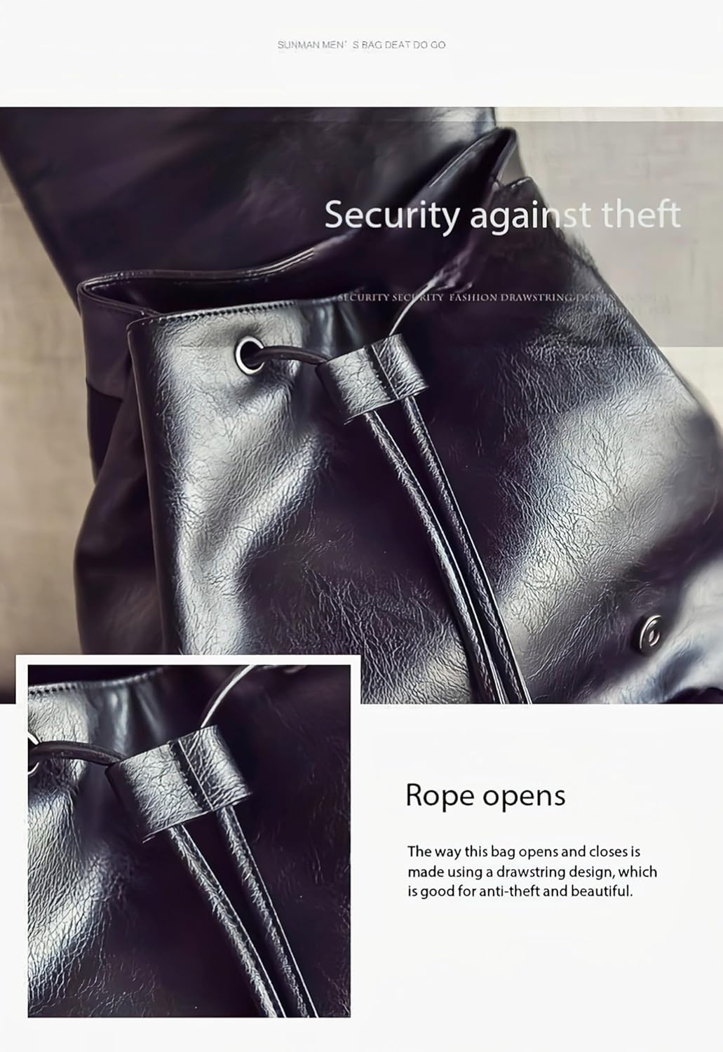 Unisex PU leather laptop bag work business bag hiking backpack leisure day bag university schoolbag (Large,Black 3) - Image 5