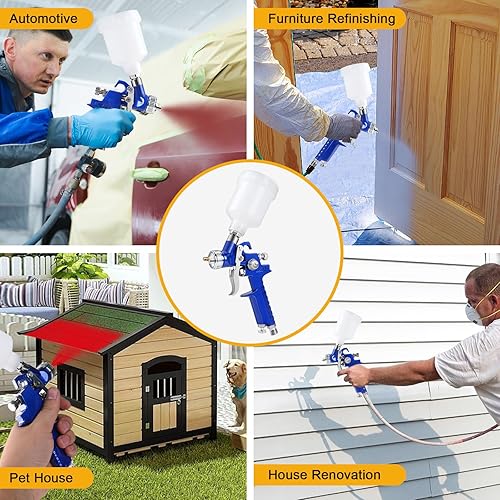 Miniatura 7 de SI FANG HVLP - Pistola pulverizadora con boquilla de 0.031 in, mini compresor de aire, pulverizador de pintura de 125 cc de taza, pistola de pintura