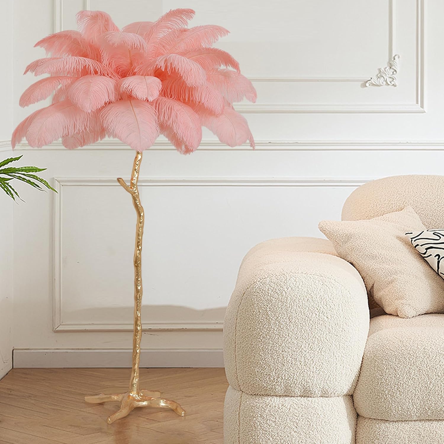 MAYOLA Luxury Resin Ostrich Feather Lamp, 35 Pieces Real Ostrich Feathers,Floor Light for Living Room, Bedroom and Office 67” Tall Feather Lamp(Pink, Floor Lamp)