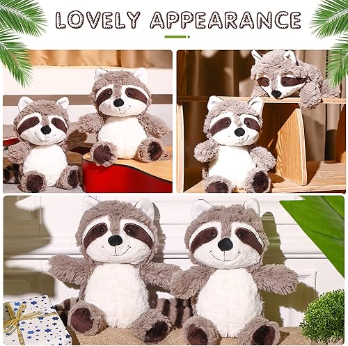 Miniatura 7 de 2 piezas de animales de peluche de mapache pequeño, lindo mapache marrón, peluche de bosque, muñeca suave para bebés, niños, niñas y niños