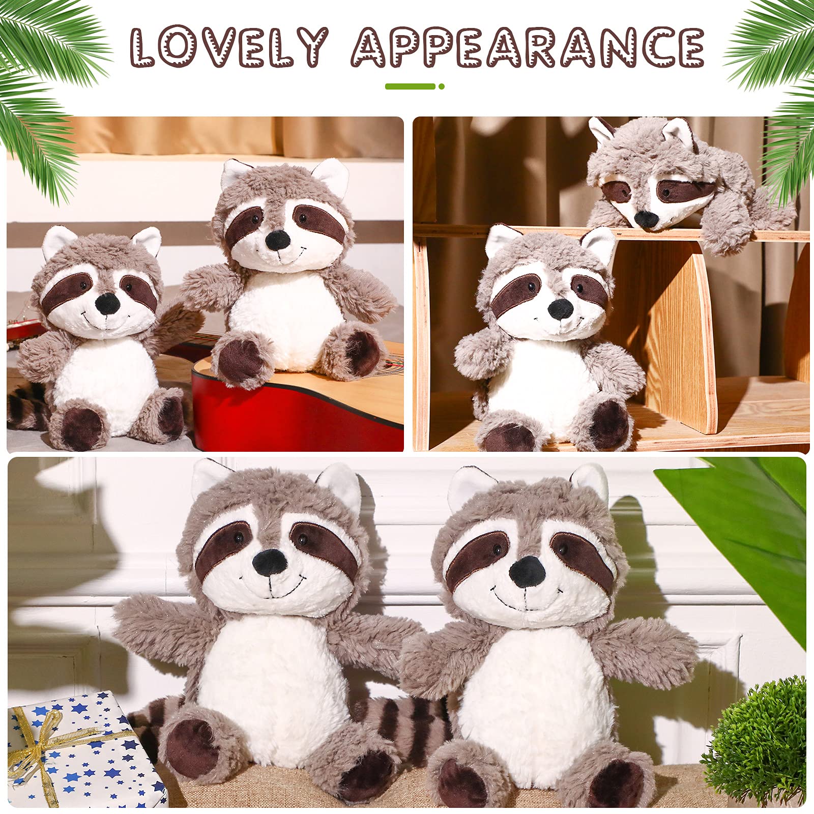 Threan Waschbär Stofftier 2 Stücke Kleines Waschbär Plüschtier Süßer Gefüllter Waschbär Brauner Waschbär Plüschtier Woodland Waschbär Plüsch Spielzeug Weiche Kuscheltier Puppe für Kinder, 10 Zoll
