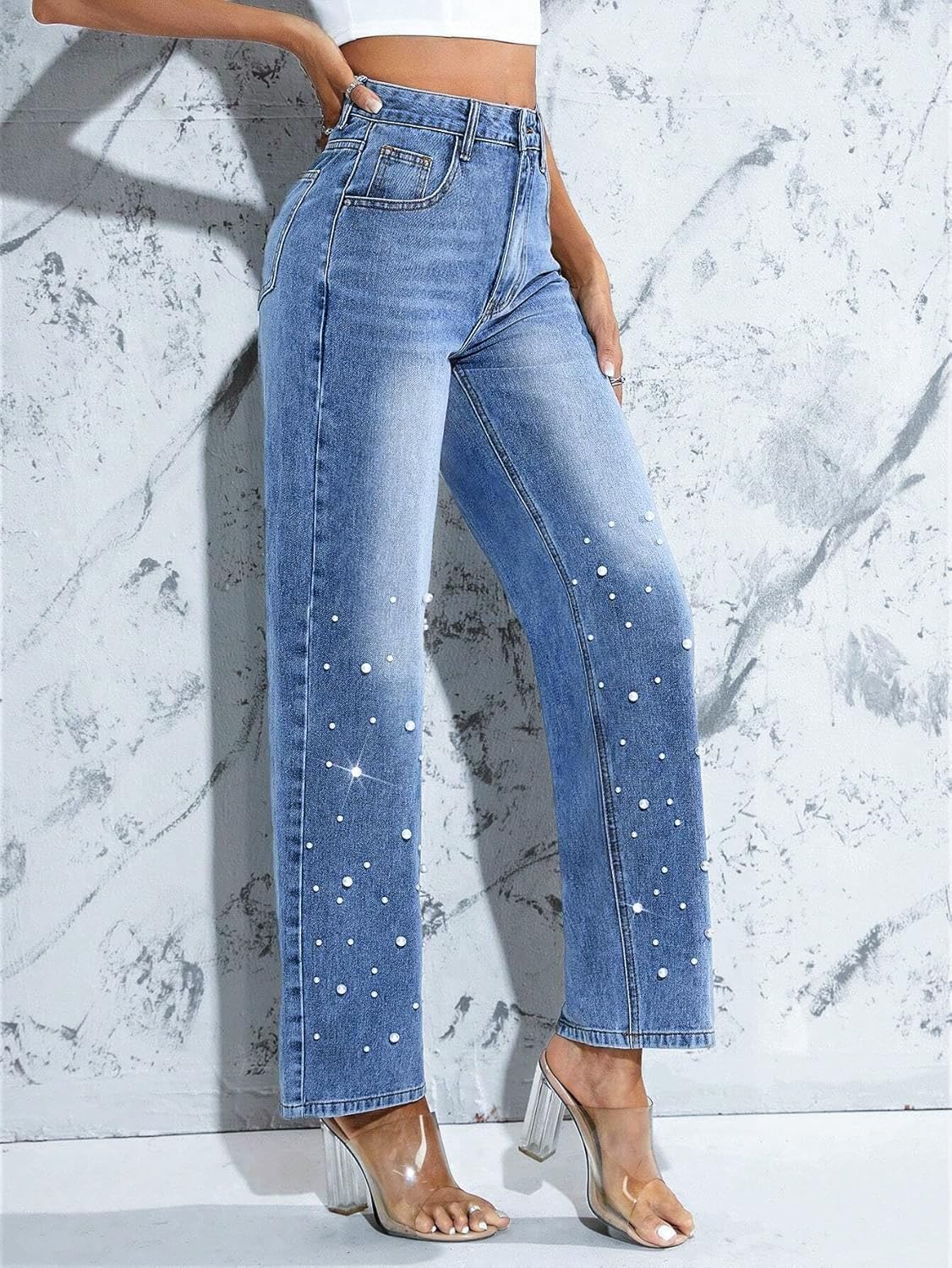 Pearl Jeans for Women High Waisted Straight Wide Leg Denim Pants Casual Baggy Boyfriend Trousers - Image 4